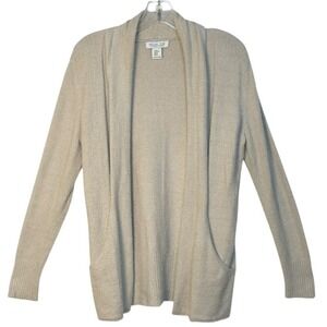Rachel Zoe Cardigan Sweater‎ Comfy Cozy Soft Knit Open Front Pockets Beige XS